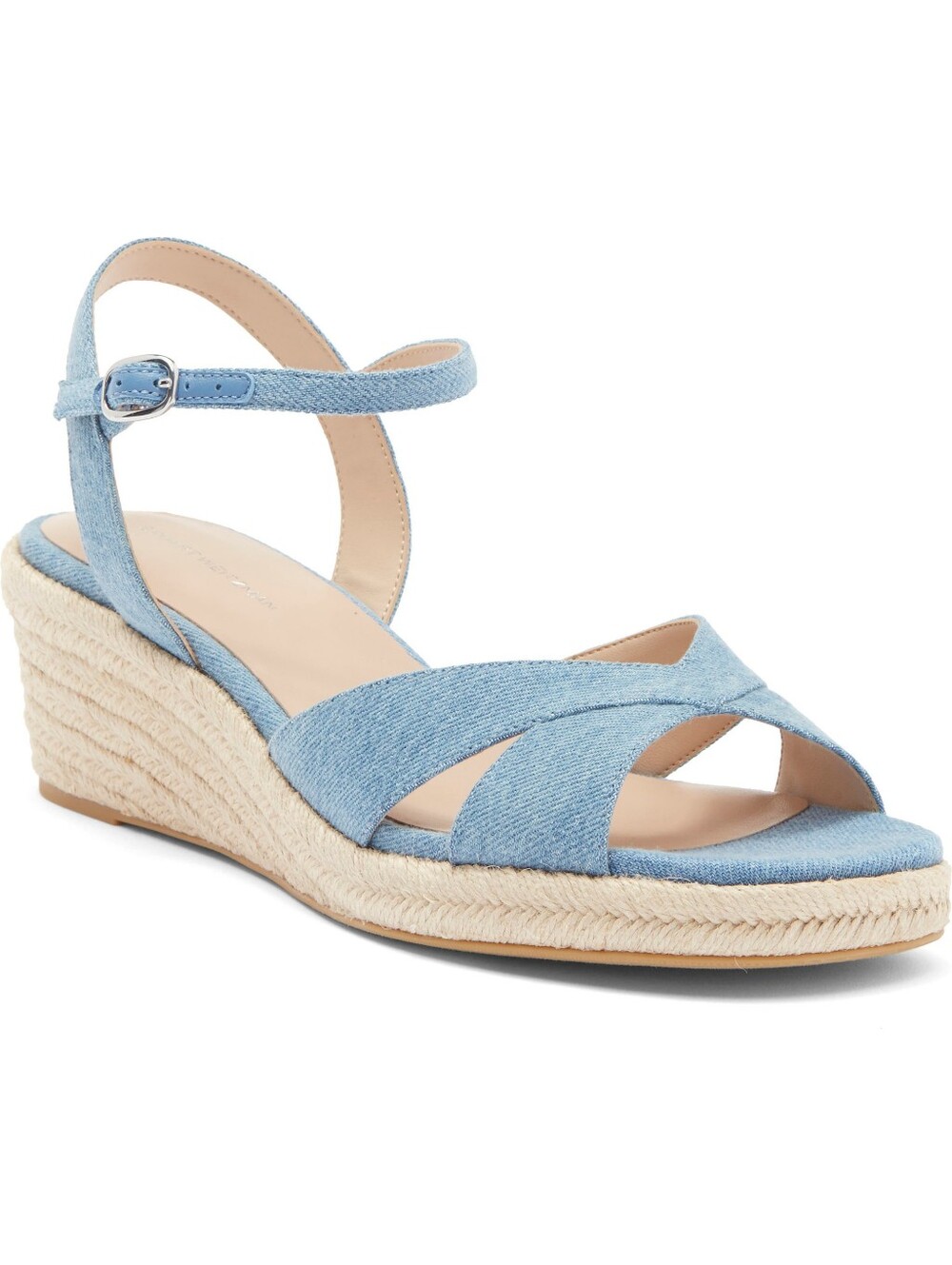 Stuart Weitzman 8.5 MIAMI Blue Denim Leather ESPADRILLE WEDGE SANDALS
